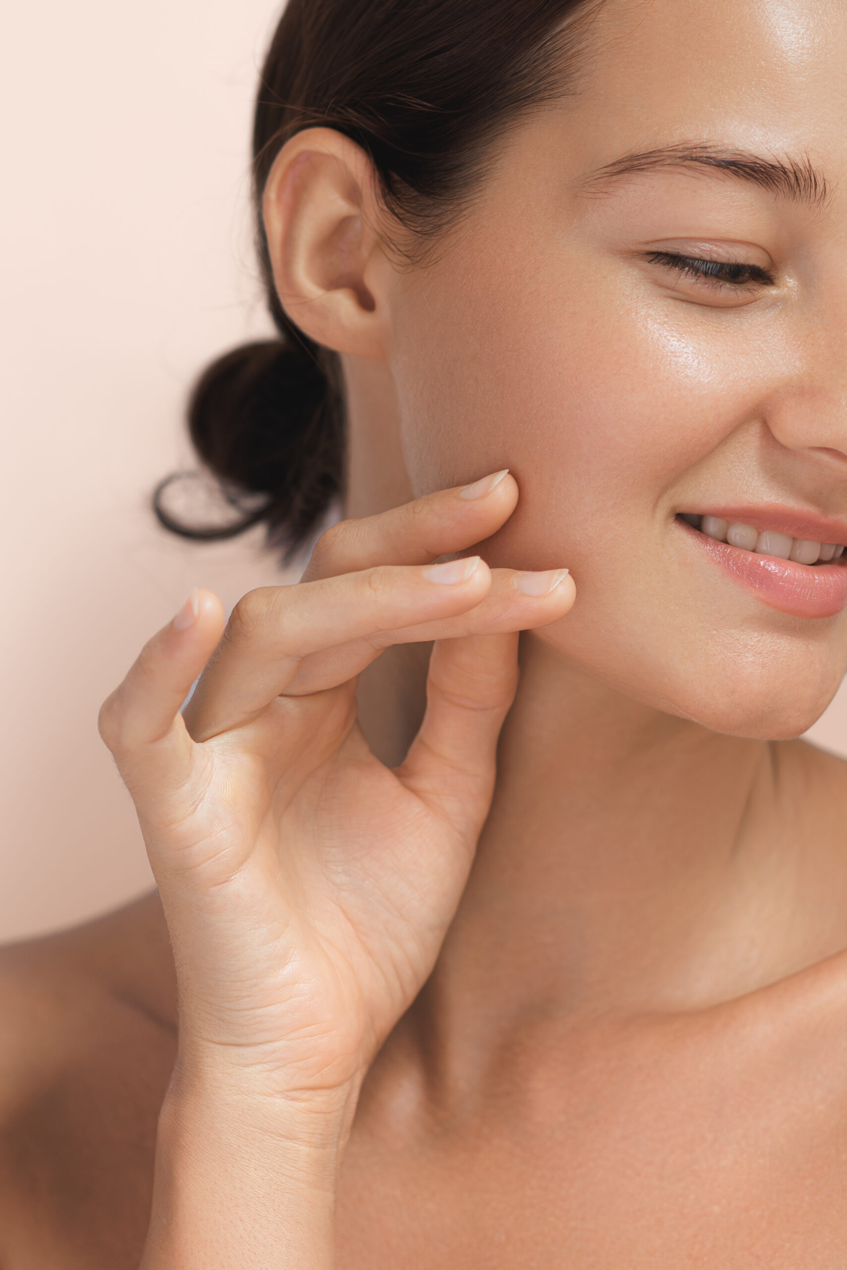 Cosmetics Skin Care Concept Photo of Close-up Woman Perfect Face with Hydrated Skin